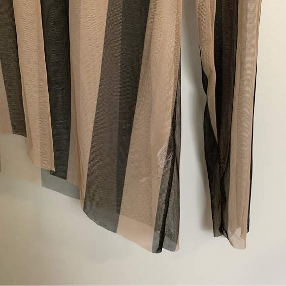 ZARA STRIPED ASYMMETRICAL BLACK AND BEIGE MESH TOP NWT - Picture 4 of 9